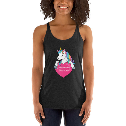 Unicorn and Heart 'Your anxiety is lying to you' Women's Racerback Tank